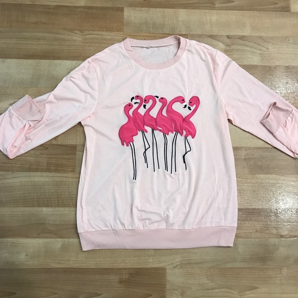 New Cotton pink flamingo long sleeve t shirt - Picture 2 of 3